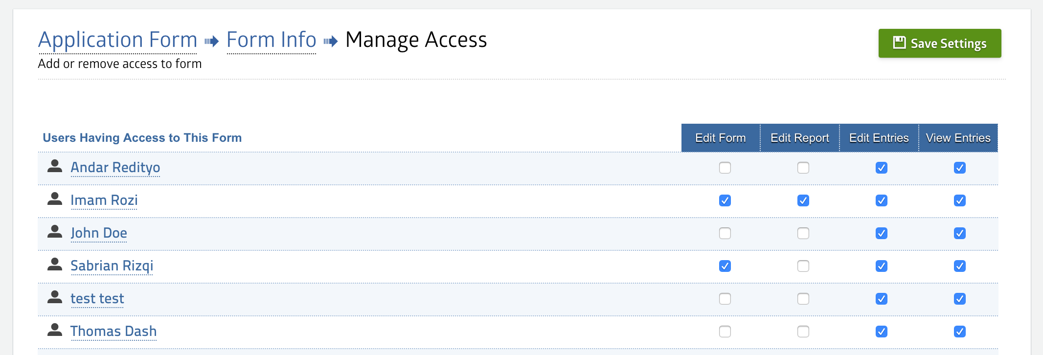 Manage Access - MachForm