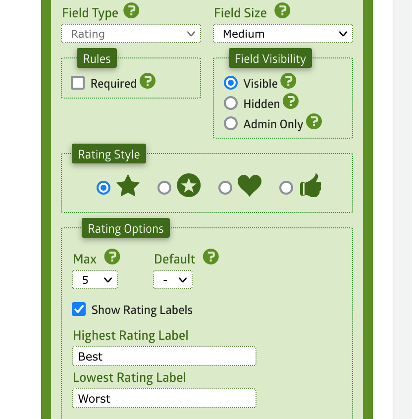 Rating Field Options